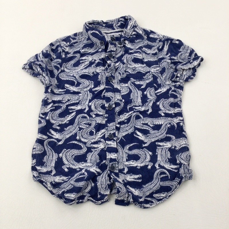 Crocodiles Blue & White Short Sleeve Shirt - Boys 3-4 Years