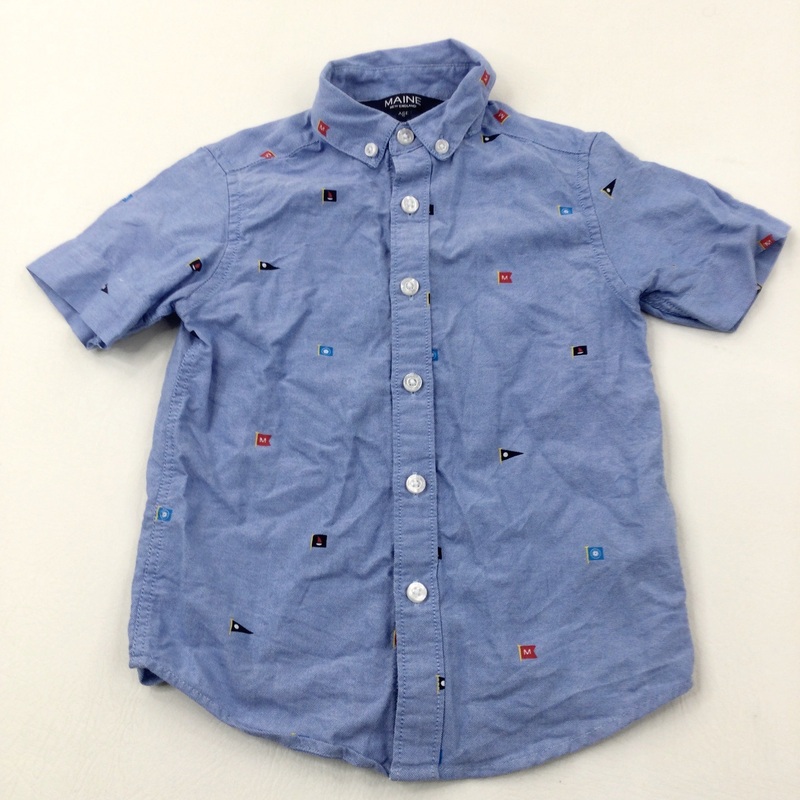 Flags Blue Cotton Short Sleeve Shirt - Boys 4-5 Years
