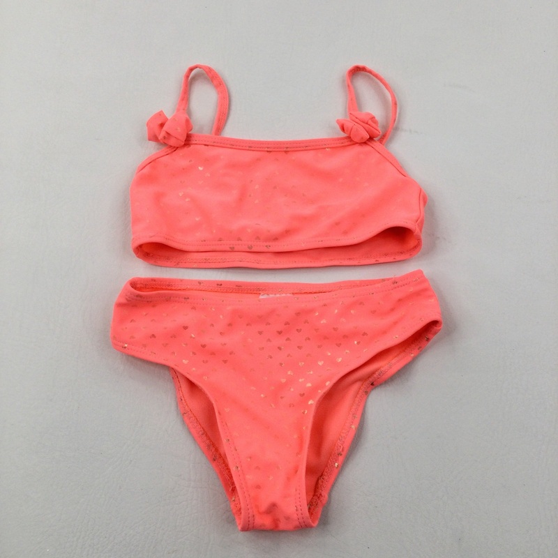 Hearts Neon Orange Bikini - Girls 3-4 Years
