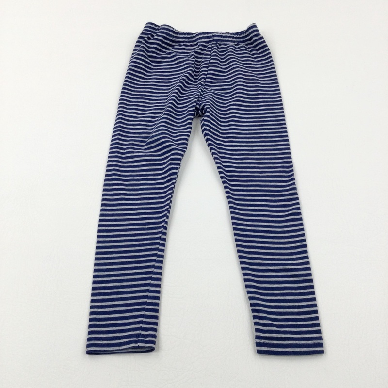 Navy & Grey Striped Leggings - Girls 4-5 Years