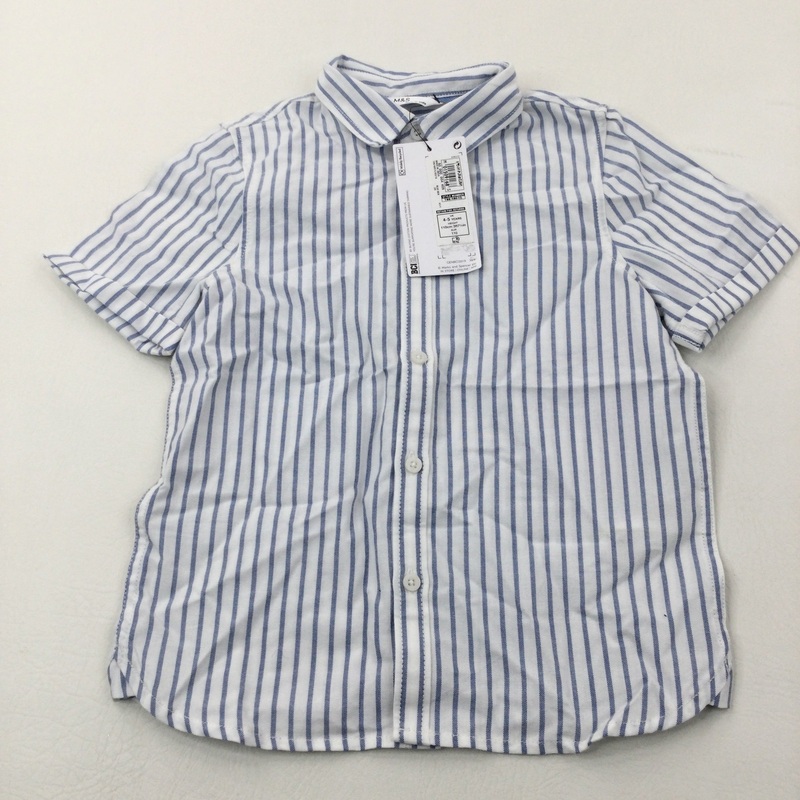 **NEW** Blue & White Striped Cotton Short Sleeve Shirt - Boys 4-5 Years