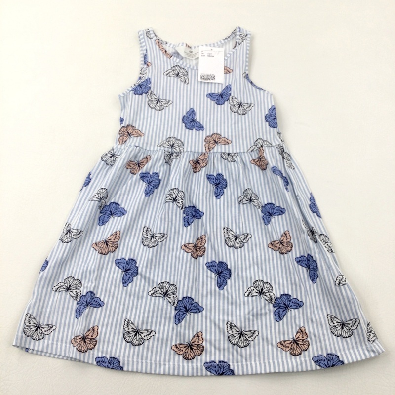 **NEW** Butterflies Blue Striped Cotton Jersey Dress - Girls 4-6 Years