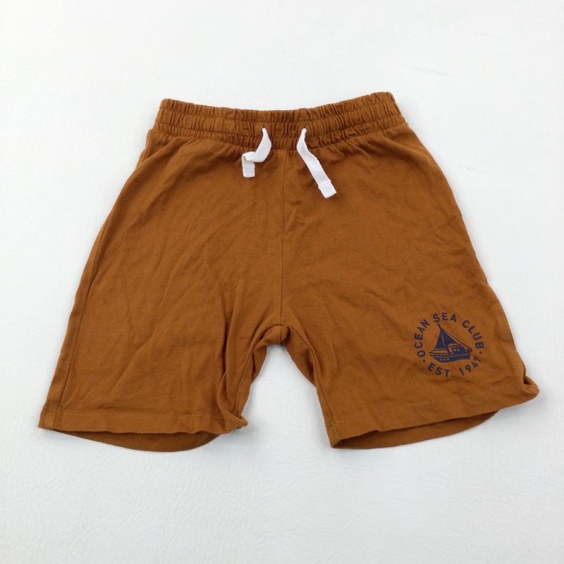 'Ocean Sea Club' Tan Lightweight Cotton Jersey Shorts - Boys 3-4 Years