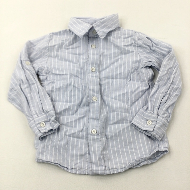 Pale Blue Striped Cotton/Linen Mix Long Sleeve Shirt - Boys 4-5 Years