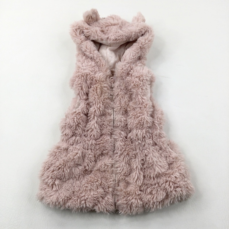 Pink Soft Fluffy Hooded Gilet - Girls 3-4 Years