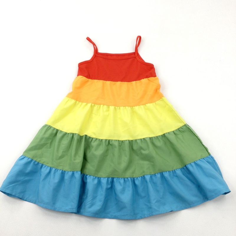 Rainbow Colours Tiered Summer Dress - Girls 4-5 Years