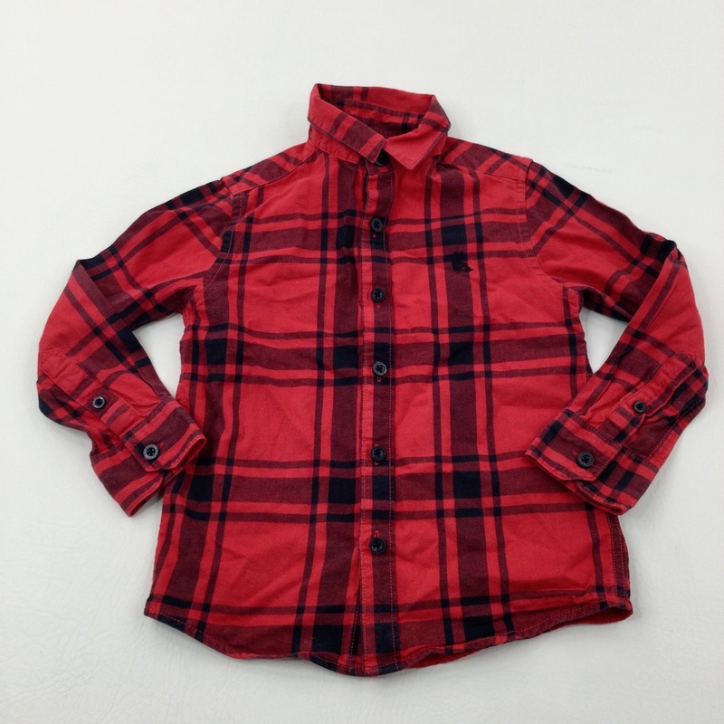 Red & Black Checked Cotton Long Sleeve Shirt - Boys 4-5 Years