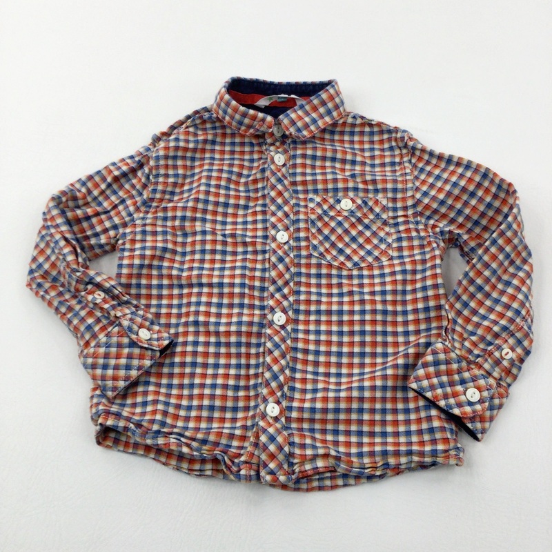 Red & Blue Checked Cotton Long Sleeve Shirt - Boys 3-4 Years