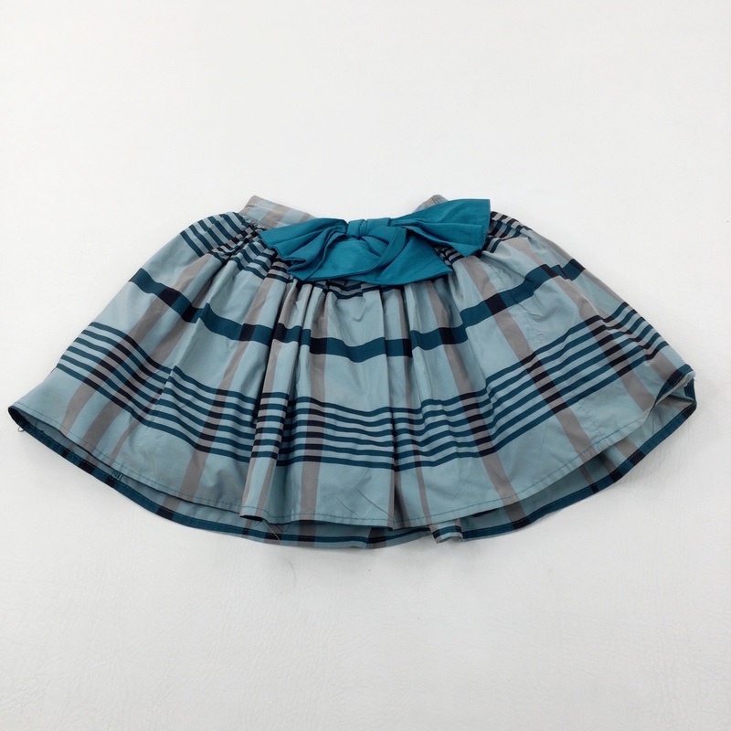 Sage Green & Teal Checked Silky Lined Party Skirt - Girls 3-4 Years
