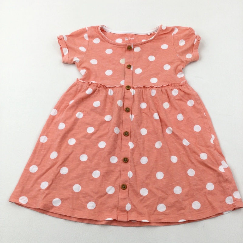 Spotty Peach Cotton Jersey Dress - Girls 3-4 Years