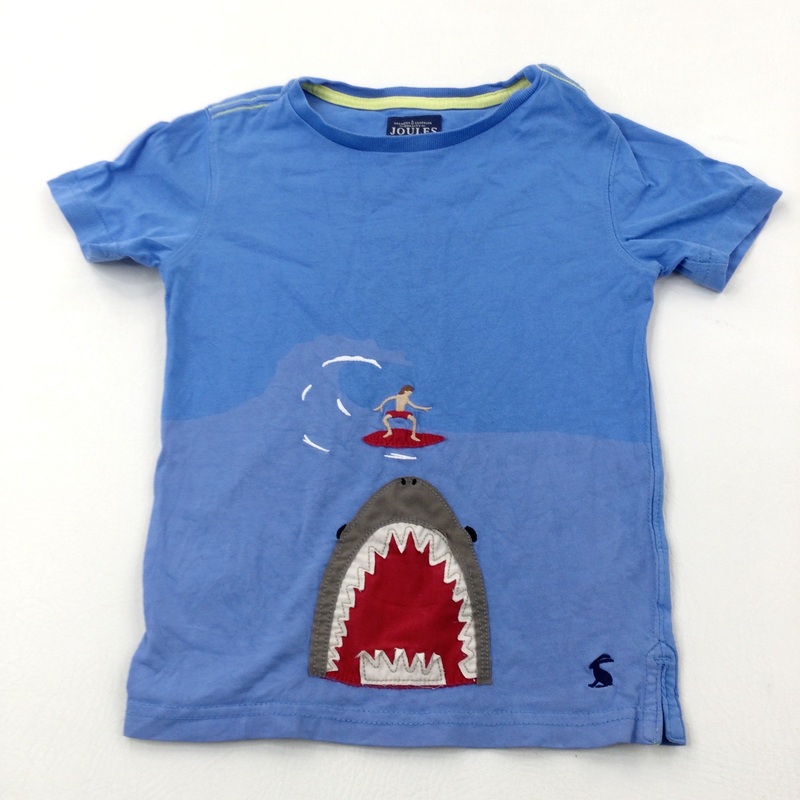 Surfer & Shark Appliqued Blue T-Shirt - Boys 3-4 Years
