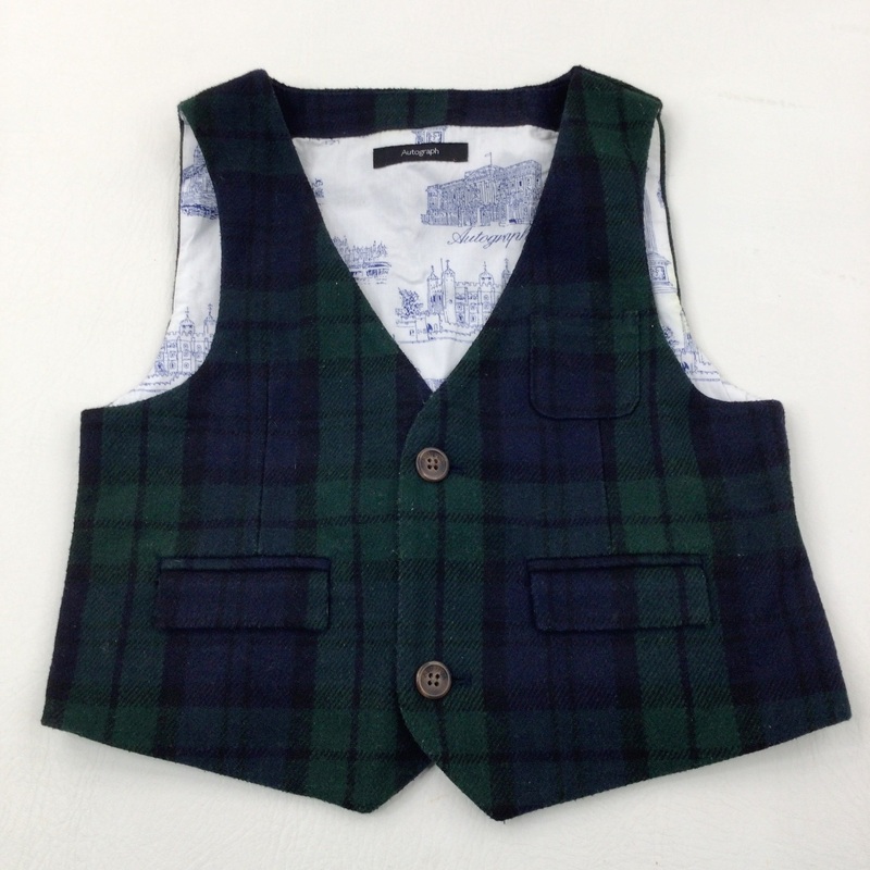 Tartan Navy & Green Smart Waistcoat - Boys 3-4 Years