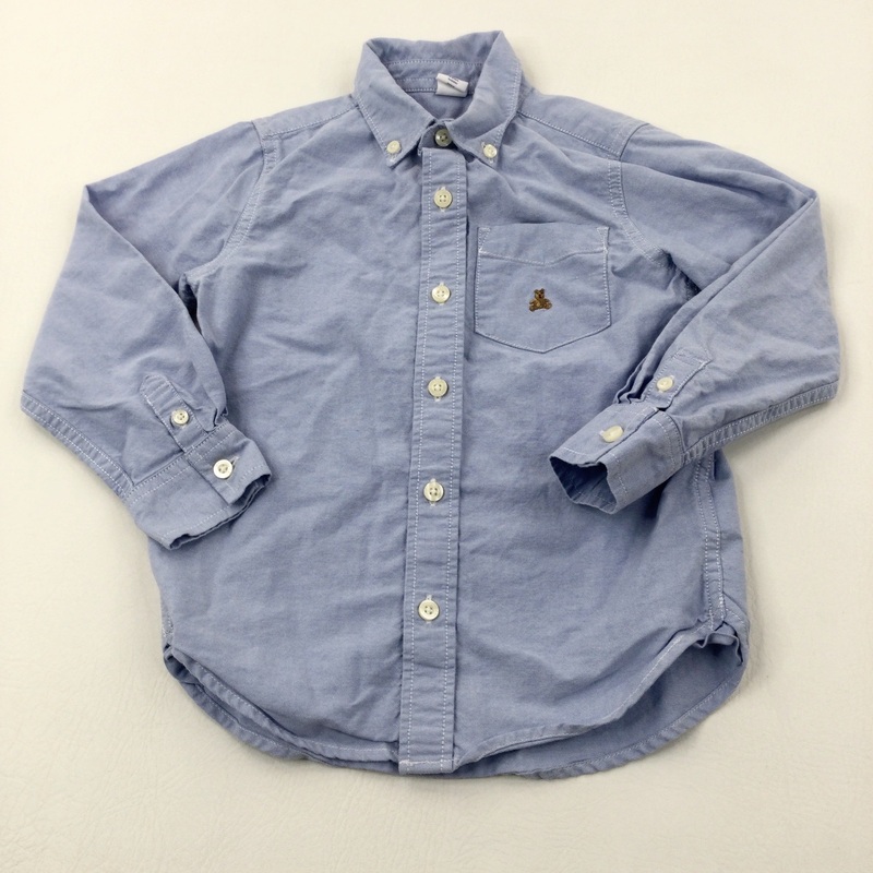 Teddy Motif Blue Cotton Long Sleeve Shirt - Boys 4-5 Years