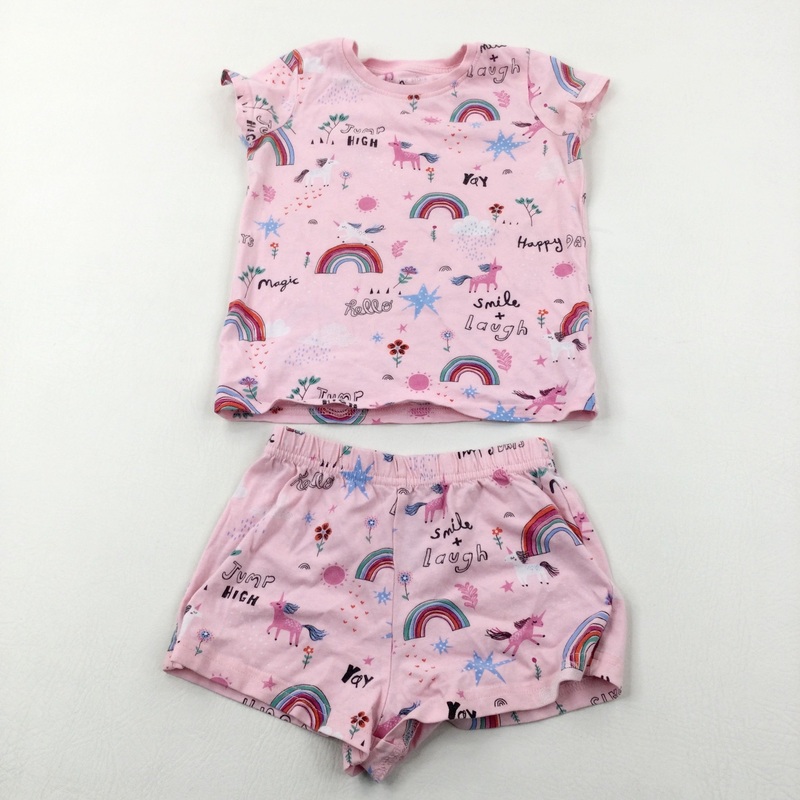 Unicorns & Rainbows Pink Short Pyjamas - Girls 3-4 Years