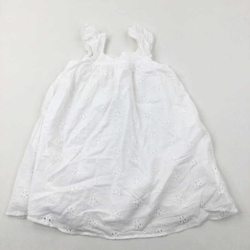 White Broderie Anglaise Lined Cotton Dress - Girls 4-5 Years