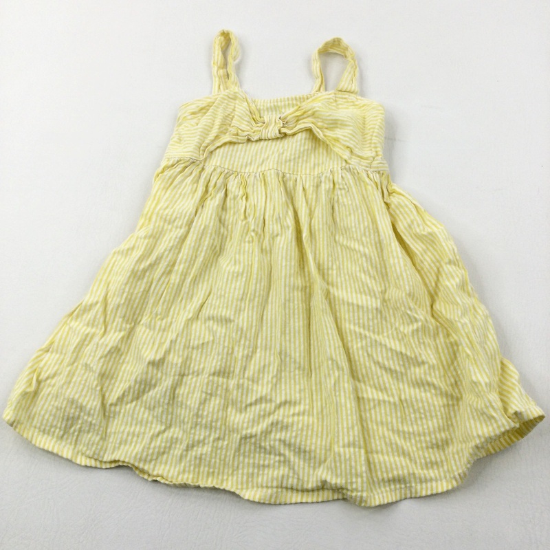 Yellow & White Striped Cotton Summer Dress - Girls 3-4 Years