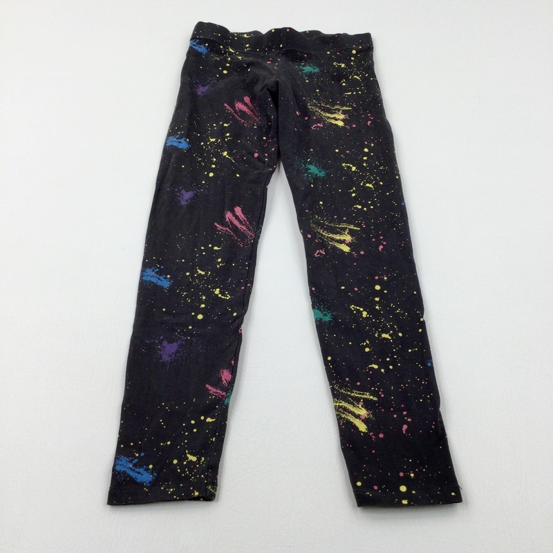 Paint Splatter Colourful Black Leggings - Girls 11-12 Years