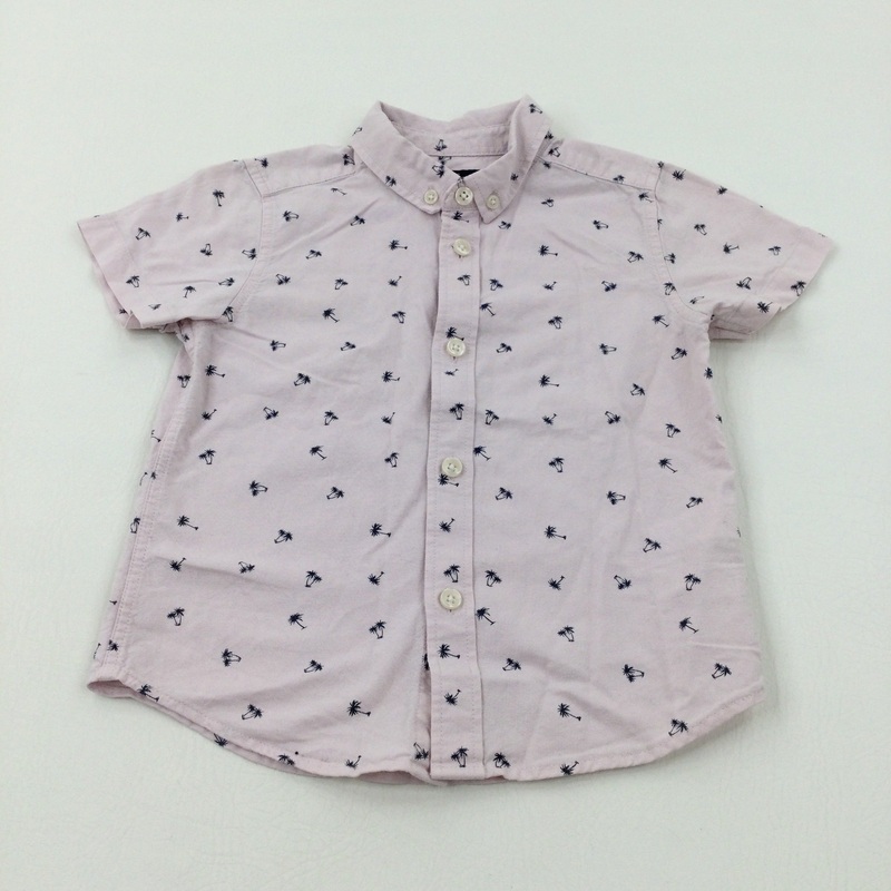 Palm Trees Pale Pink Cotton Shirt - Boys 3-4 Years
