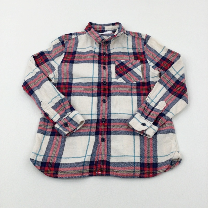 Red Navy & Cream Checked Long Sleeve Shirt - Boys 5-6 Years