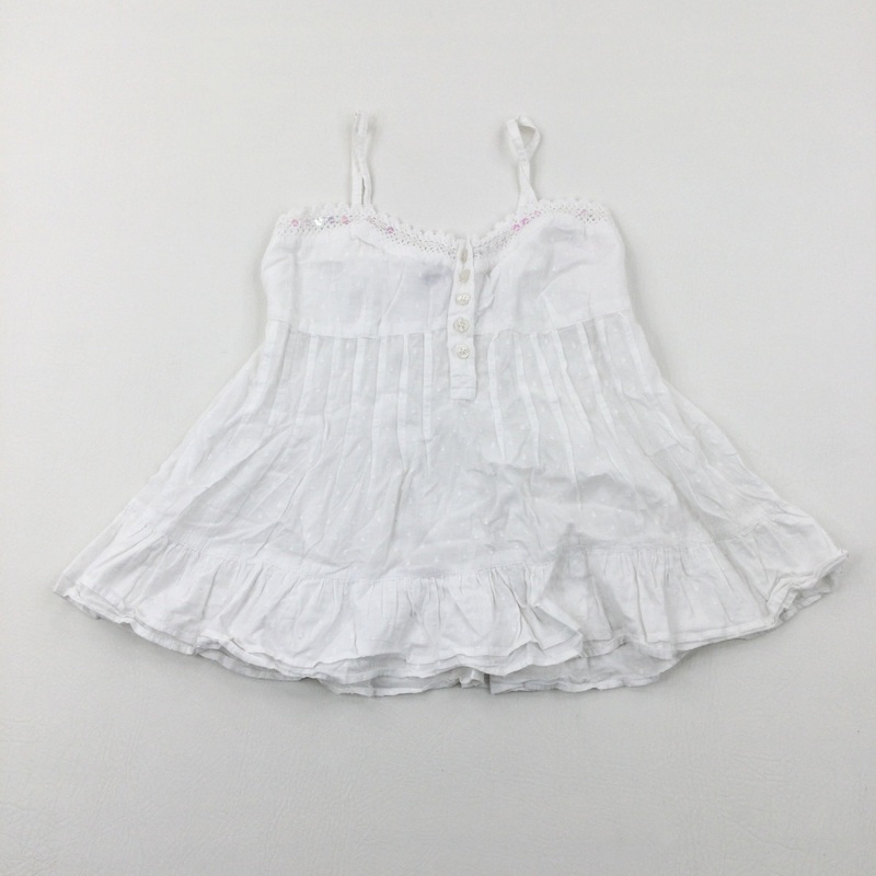 Spotty Sequinned White Cotton Vest Top - Girls 12-13 Years