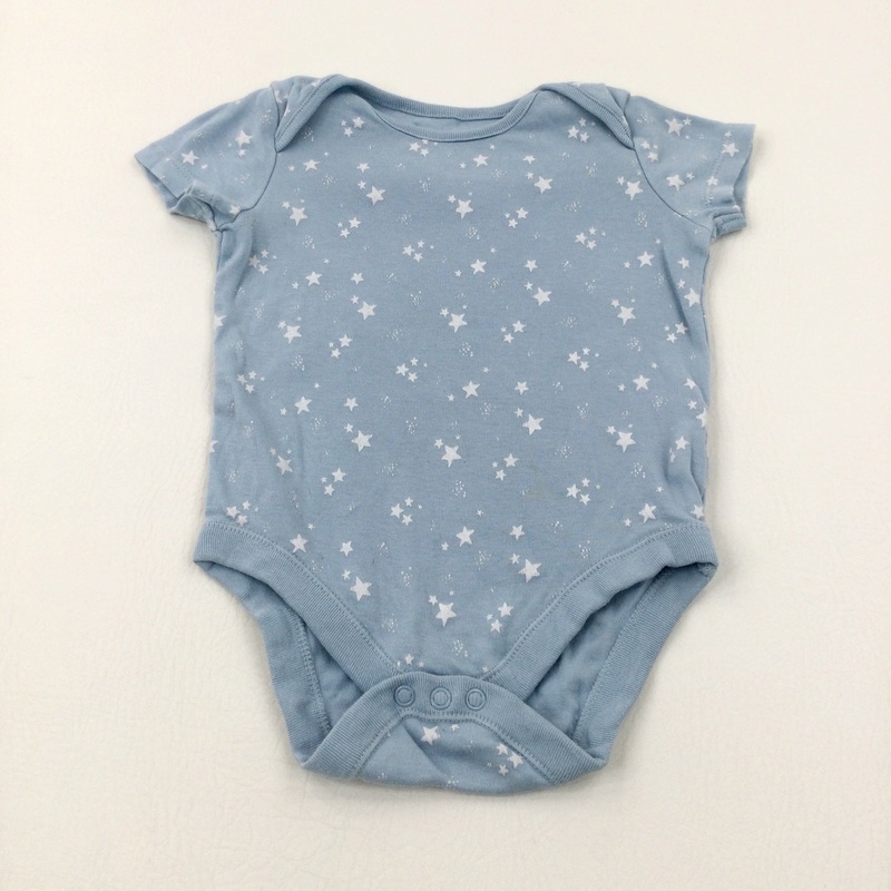 Stars Light Blue Cotton Bodysuit - Boys 12-18 Months