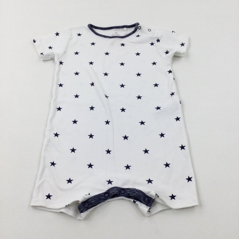 Stars White Cotton Romper - Boys 2-3 Years