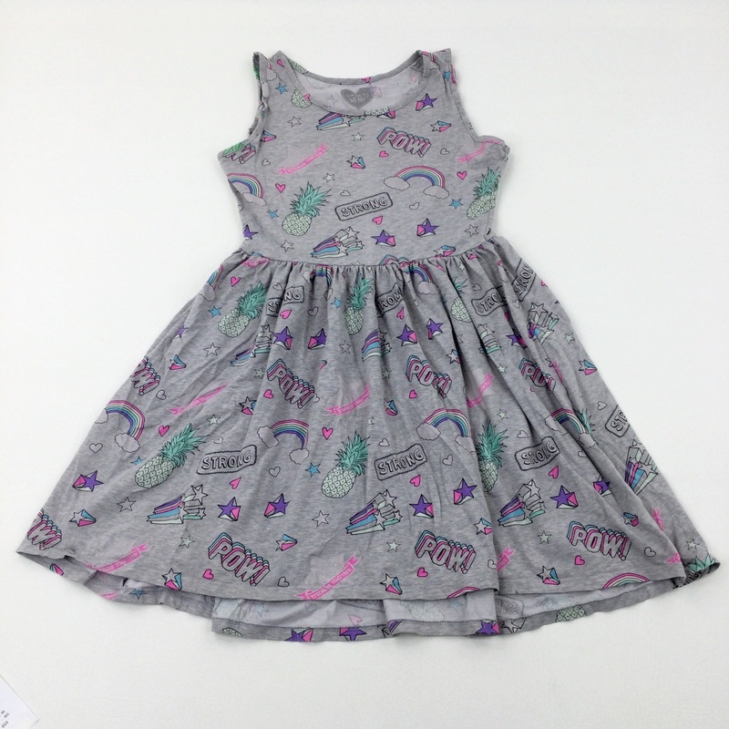 'Strong' Stars & Hearts Glittery Grey Jersey Dress - Girls 12-13 Years
