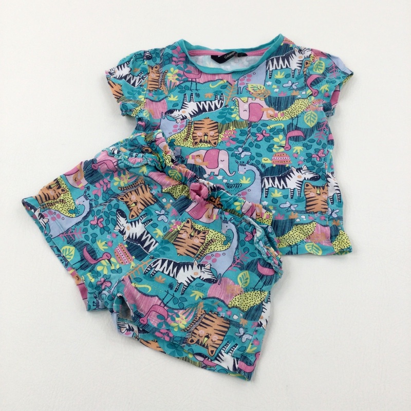 Animals Colourful Turquoise T-Shirt & Shorts Set - Girls 18-24 Months