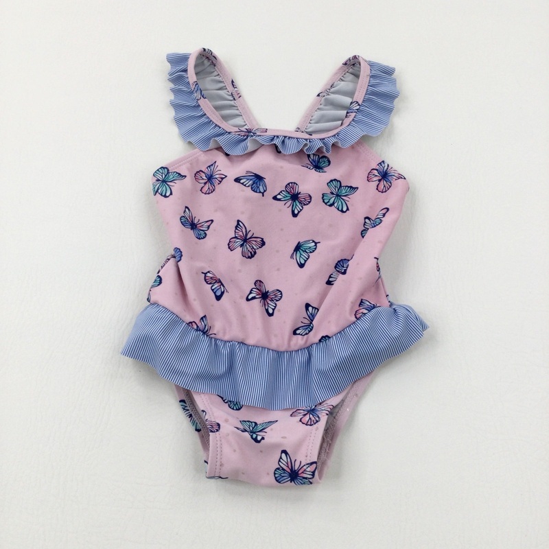 Butterflies Spotty Pink Swimming Costume - Girls 9-12 Months