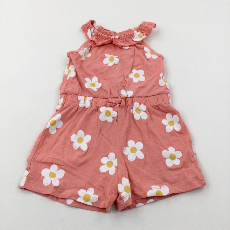 Daisies Coral Pink Jersey Playsuit - Girls 2-3 Years