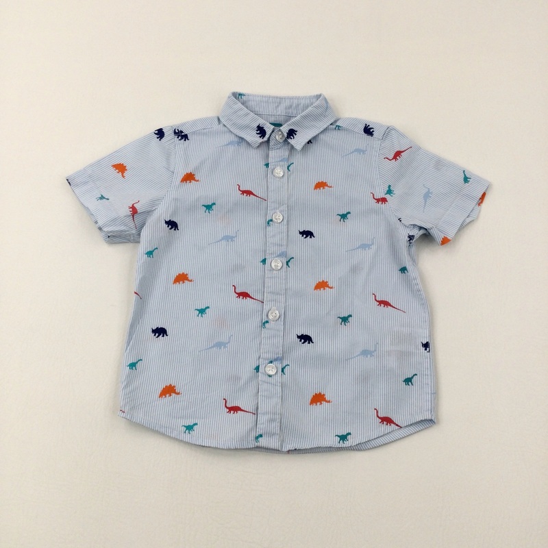 Dinosaurs Light Blue Striped Shirt - Boys 18-24 Months