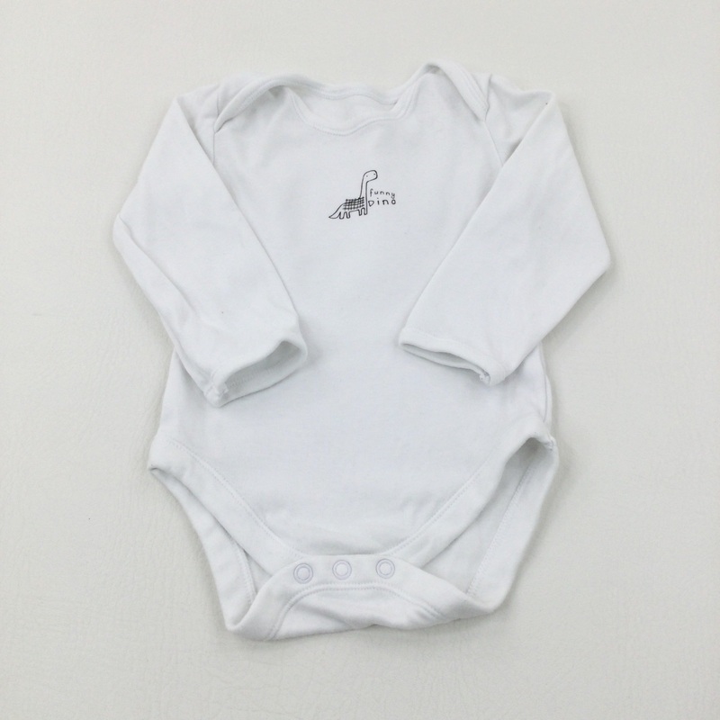 'Funny Dino' Dinosaur White Long Sleeve Bodysuit - Boys 9-12 Months
