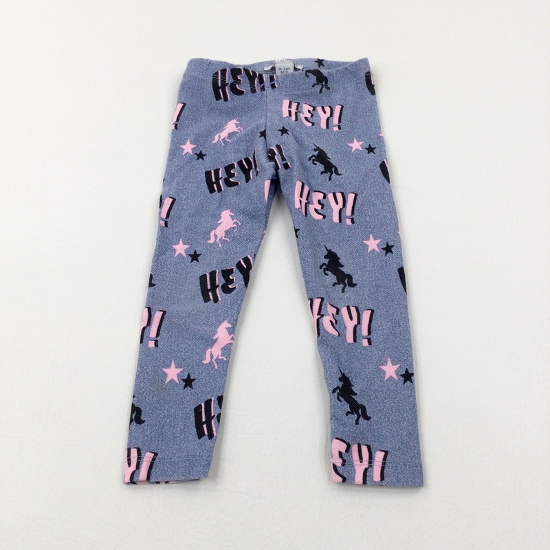 'Hey!' Unicorns Light Blue Leggings - Girls 18-24 Months