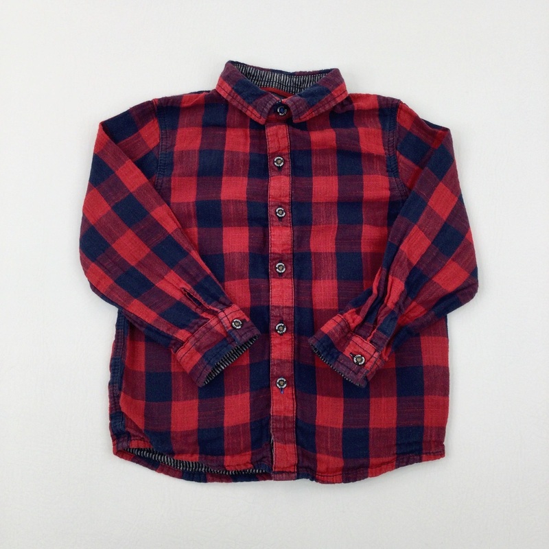 Navy & Red Checked Long Sleeve Shirt - Boys 2-3 Years