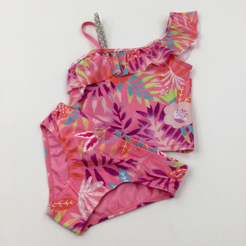 **NEW** Tropical Flowers Pink Tankini Swimming Set - Girls 6-7 Years