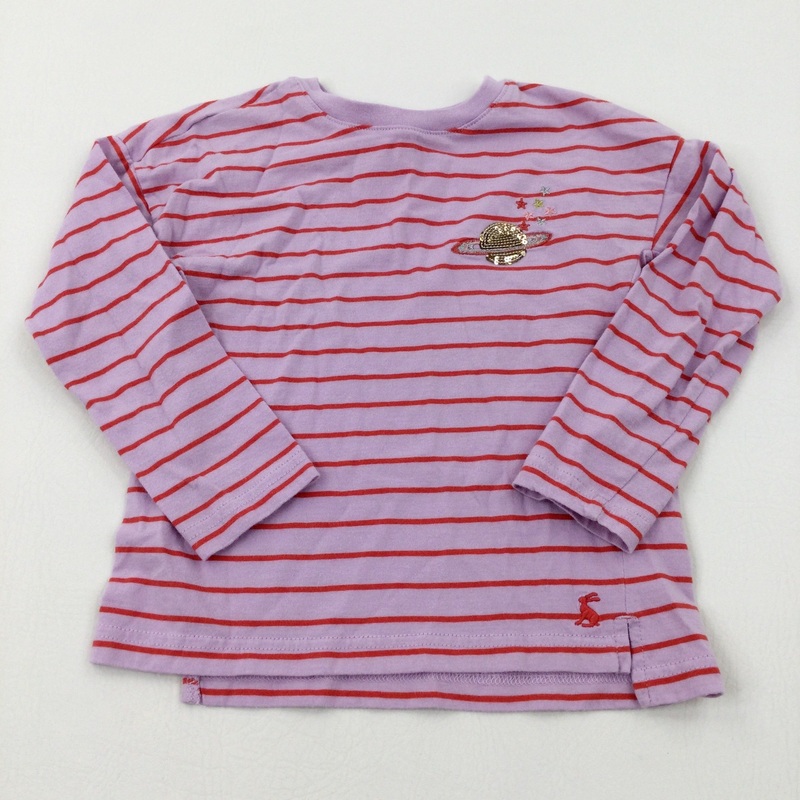 Planets Sequinned Red & Pink Striped Long Sleeve Top - Girls 5-6 Years