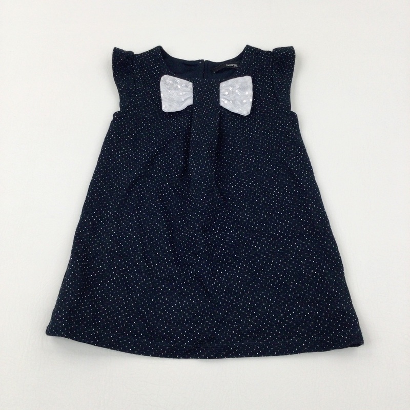 Sequin Bow Sparkly Navy Dress - Girls 12-18 Months