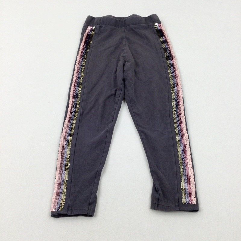 Sequinned Panels Charcoal Grey Leggings - Girls 5-6 Years