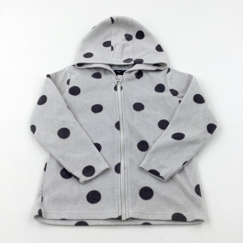 Spotty Grey Zip Through Lightweight Fleece Hoodie - Girls 5-6 Years