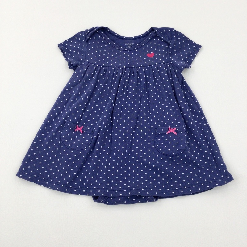 Spotty Navy Dress - Girls 9-12 Months
