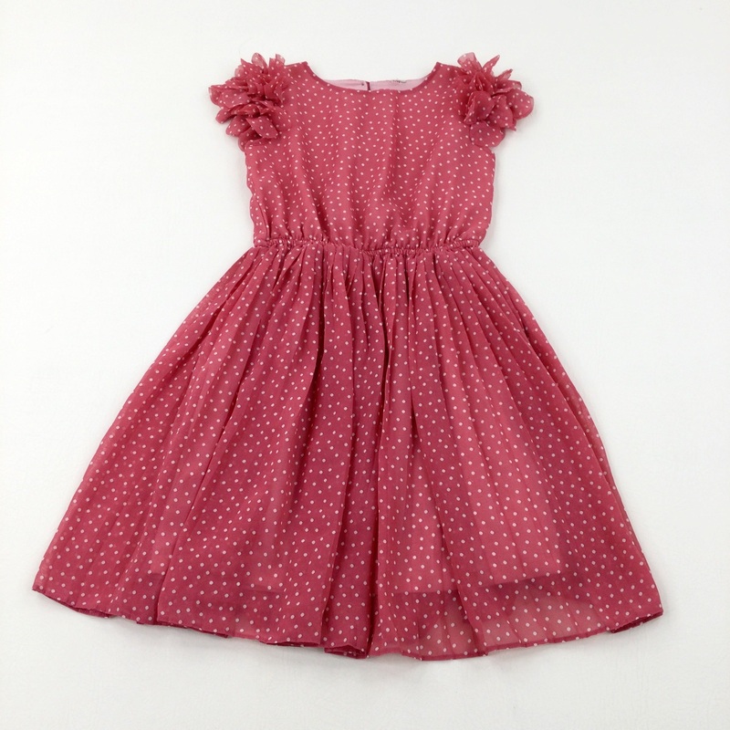 Spotty Pink Dress With Ruffle Sleeves - Girls 4-5 Years