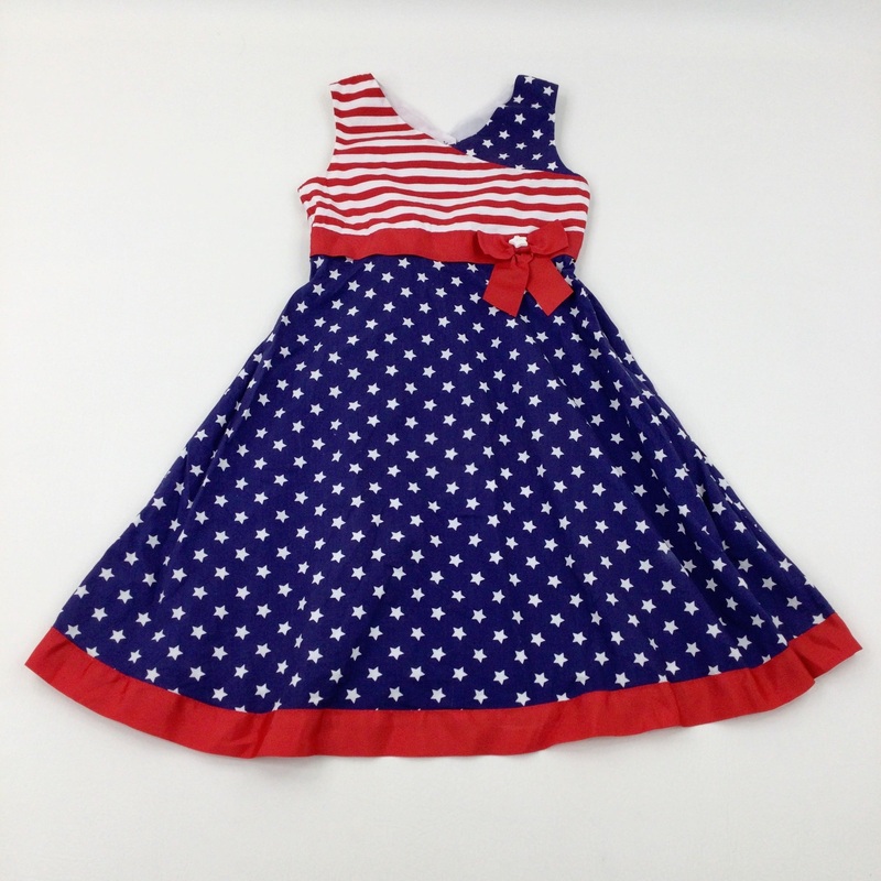 Stars & Stripes Navy & Red Dress With Bow - Girls 6-7 Years