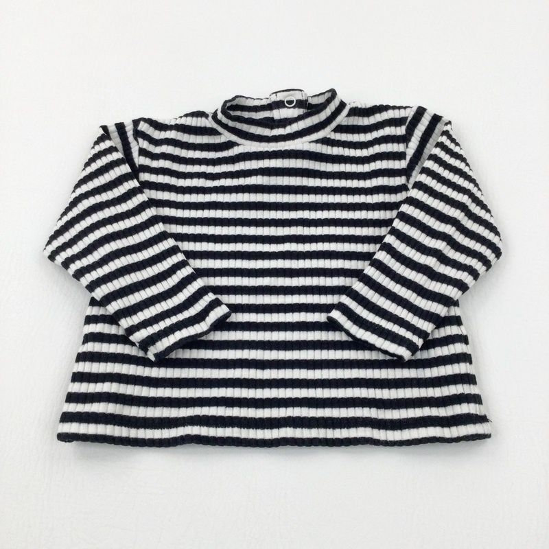 Textured Black & White Striped Long Sleeve Top - Girls 12-18 Months