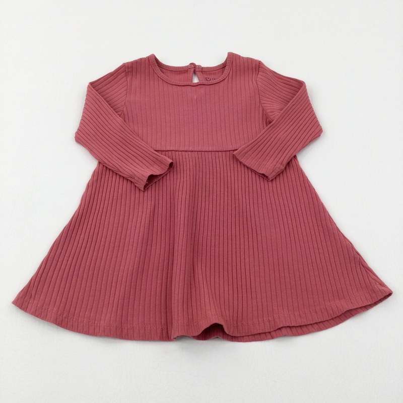 Textured Coral Pink Dress - Girls 6-9 Months