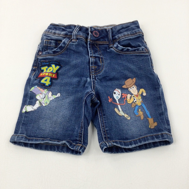 'Toy Story 4' Woody & Buzz Mid Blue Denim Shorts With Adjustable Waist - Boys 2-3 Years