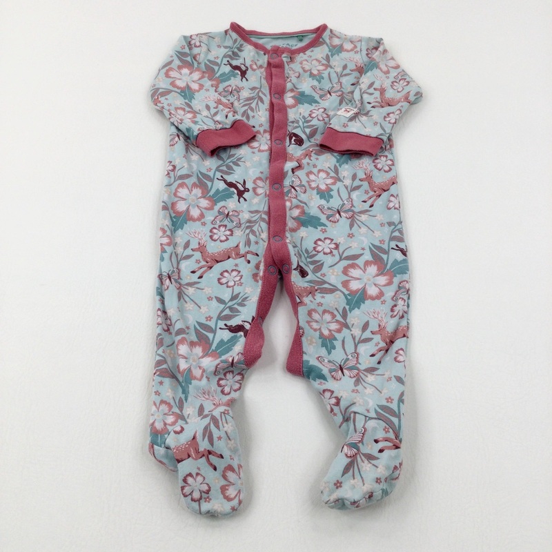 Woodland Animals & Flowers Green Babygrow - Girls 6-9 Months
