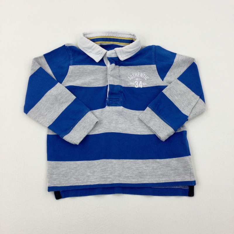 'Authentic' Blue & Grey Striped Rugby Top - Boys 18-24 Months