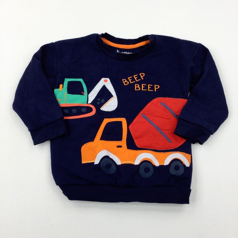 'Beep Beep' Diggers & Trucks Appliqued Navy Sweatshirt - Boys 2-3 Years