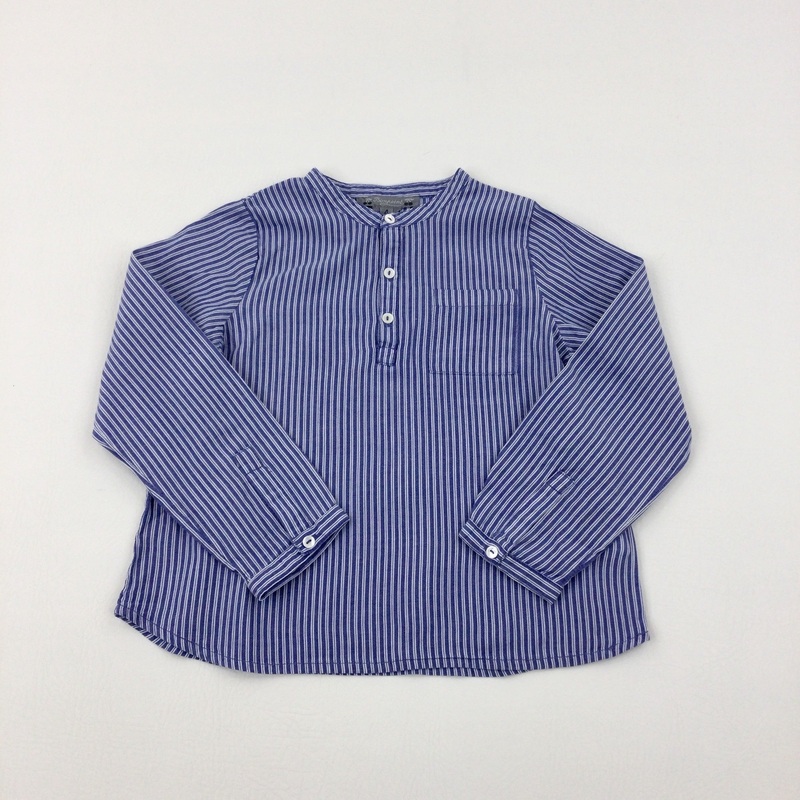 Blue Striped Cotton Long Sleeve Shirt - Boys 3-4 Years