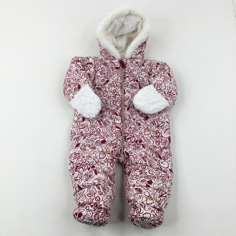 Flowers Burgundy & White Padded Pramsuit - Girls 6-9 Months
